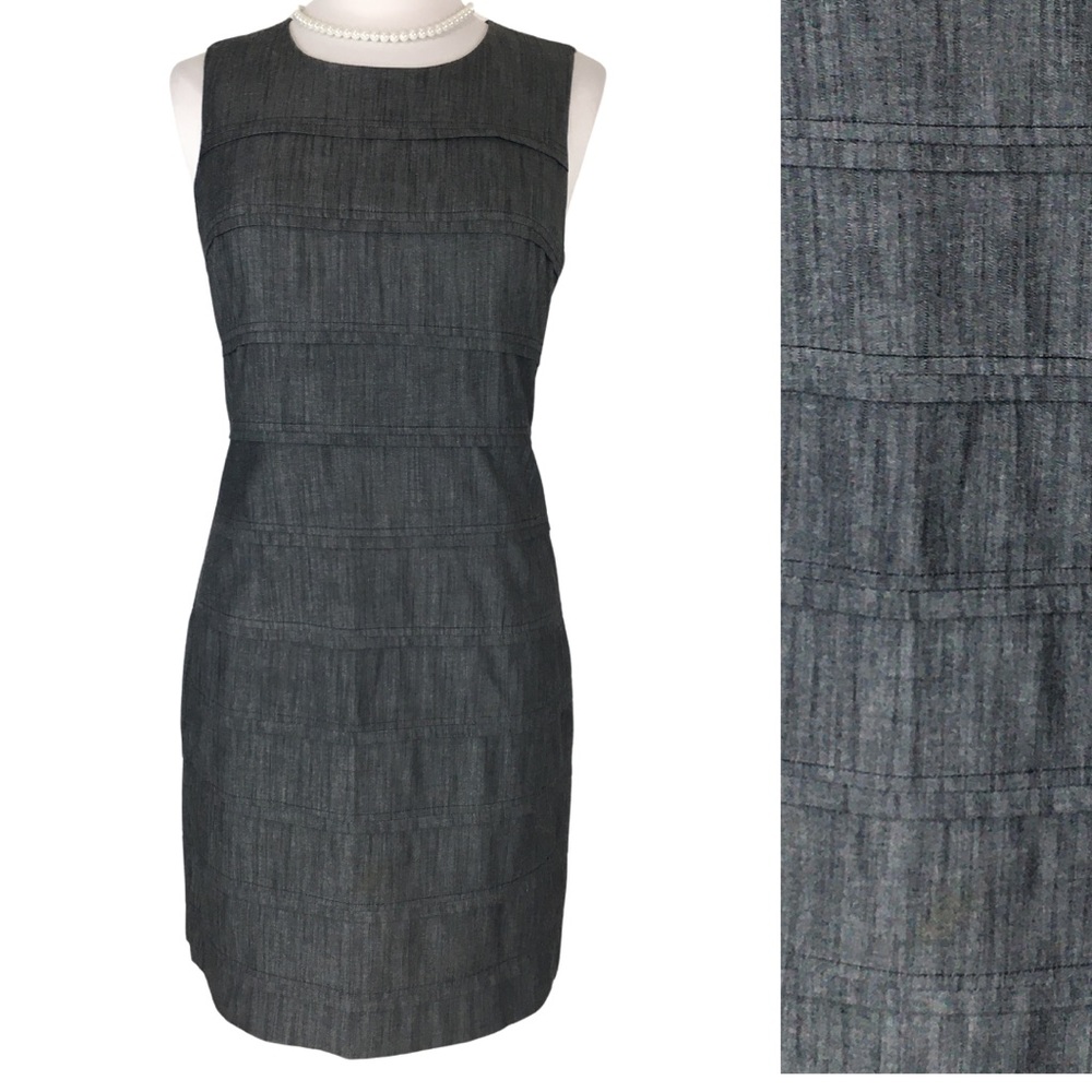 Calvin Klein Black Denim Tiered Detailing Sleeveless Sheath Dress size 10